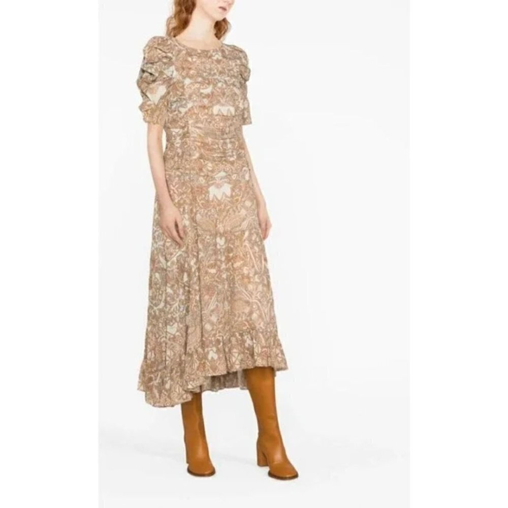 New Ulla Johnson Size 6 Marte Midi dress Side Zip Balloon Sleeve Floral *Stain*